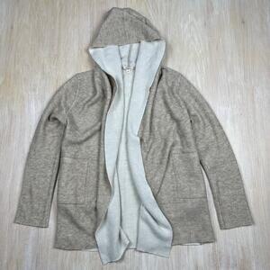 Dylan Beige Hooded Open Front Chic Casual Loungewear Cardigan Sweater Medium